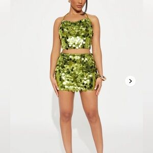 Fashion Nova Green Keep it up Sequin Skirt Set